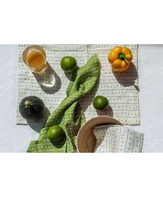 Set de table lin (par 2) encadré 35×50 – Motif ARRASTA PÉ couleur VERT